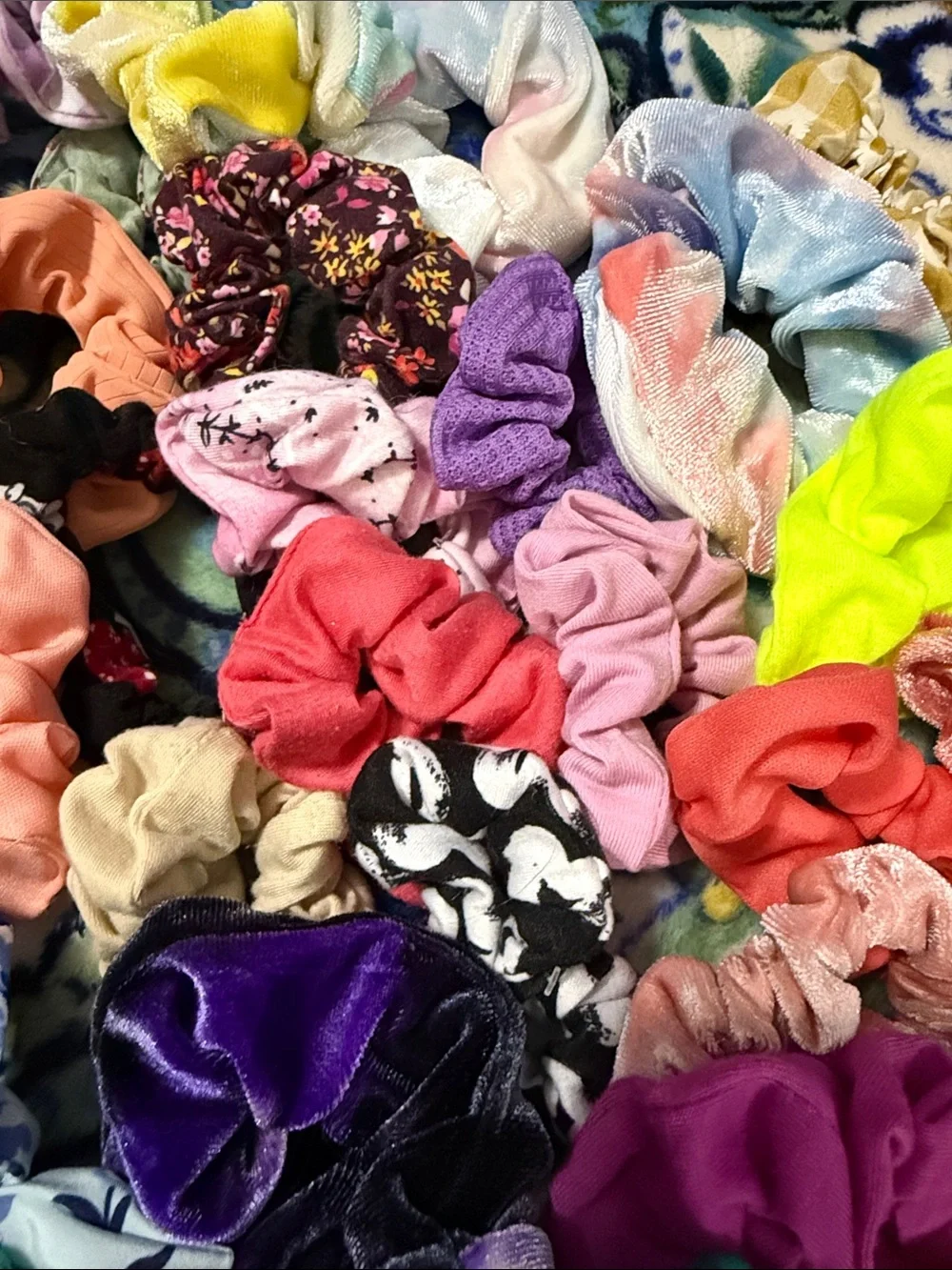 45 Assorted Girls' Colorful Hair Scrunchies Set - Multi-Color